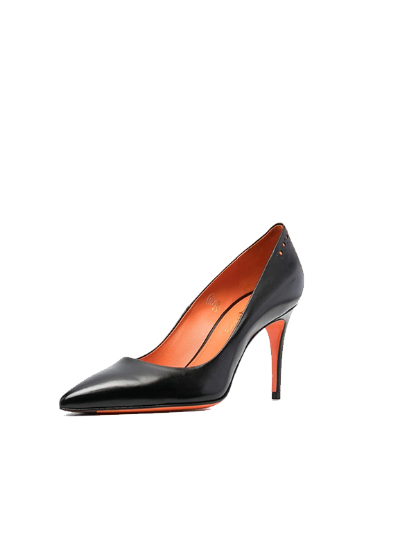 SANTONI 圓形簍空雕花尖頭牛皮細高跟鞋