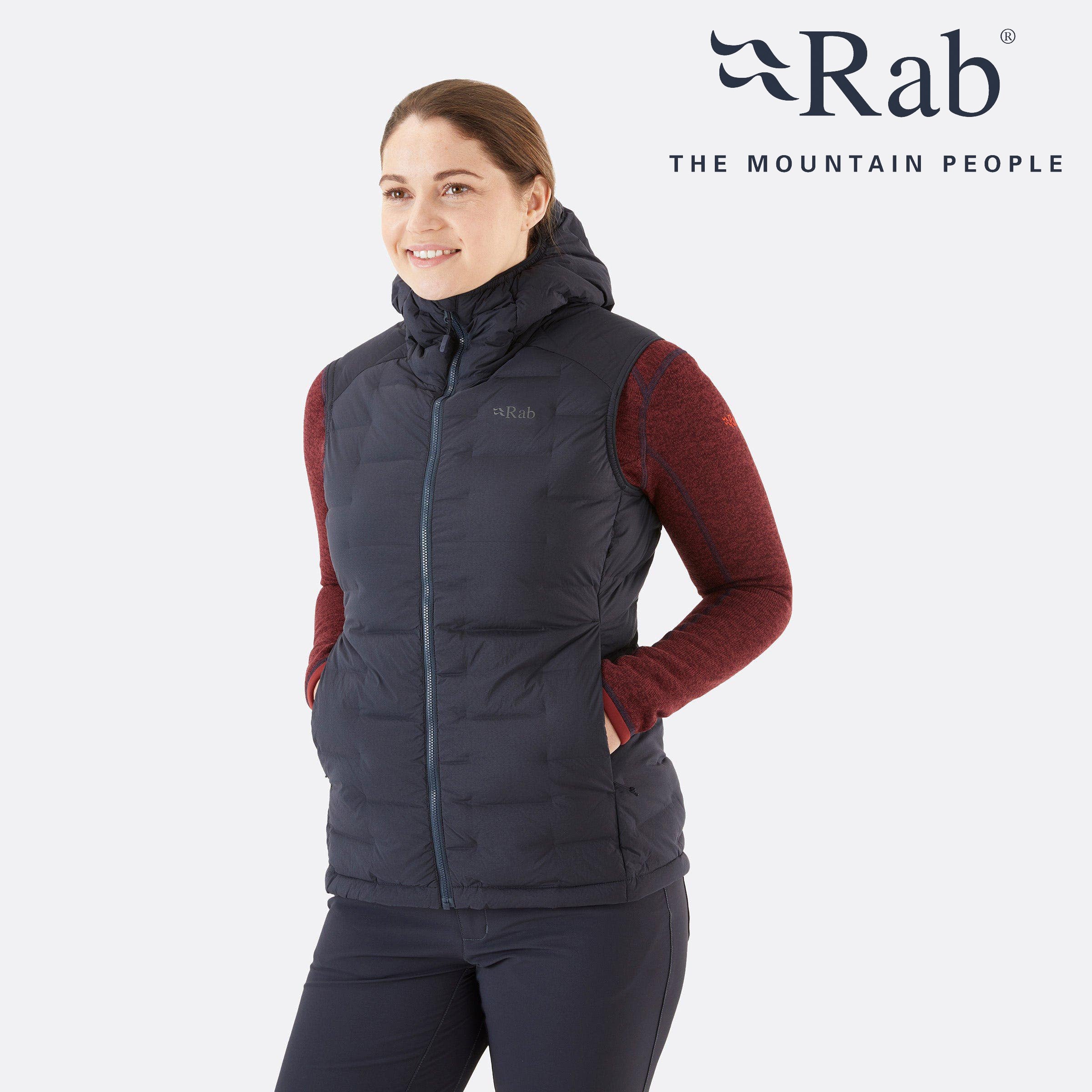 Rab Cubit Stretch Down Vest 女款 保暖羽絨連帽背心 烏木灰 QDB-32-EBN [HappyOutdoor]