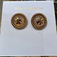 [S] TORY BURCH ROPE LOGO RESIN STUD EARRING, TORY GOLD, 139831-687 (STB198)