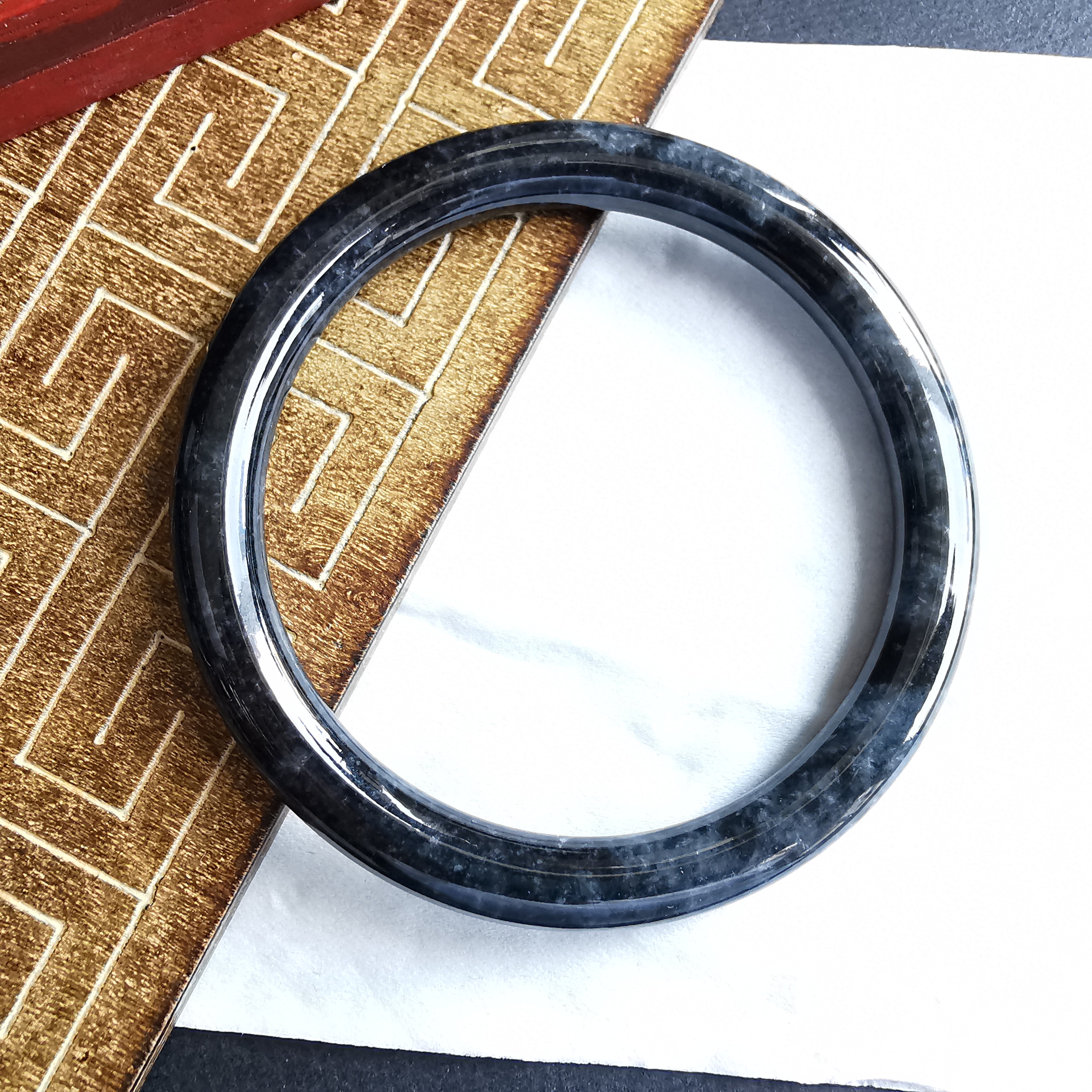 冰烏雞圓條玉鐲 53.5mm, 天然翡翠A玉, 緬甸玉, Jade, Jadeite