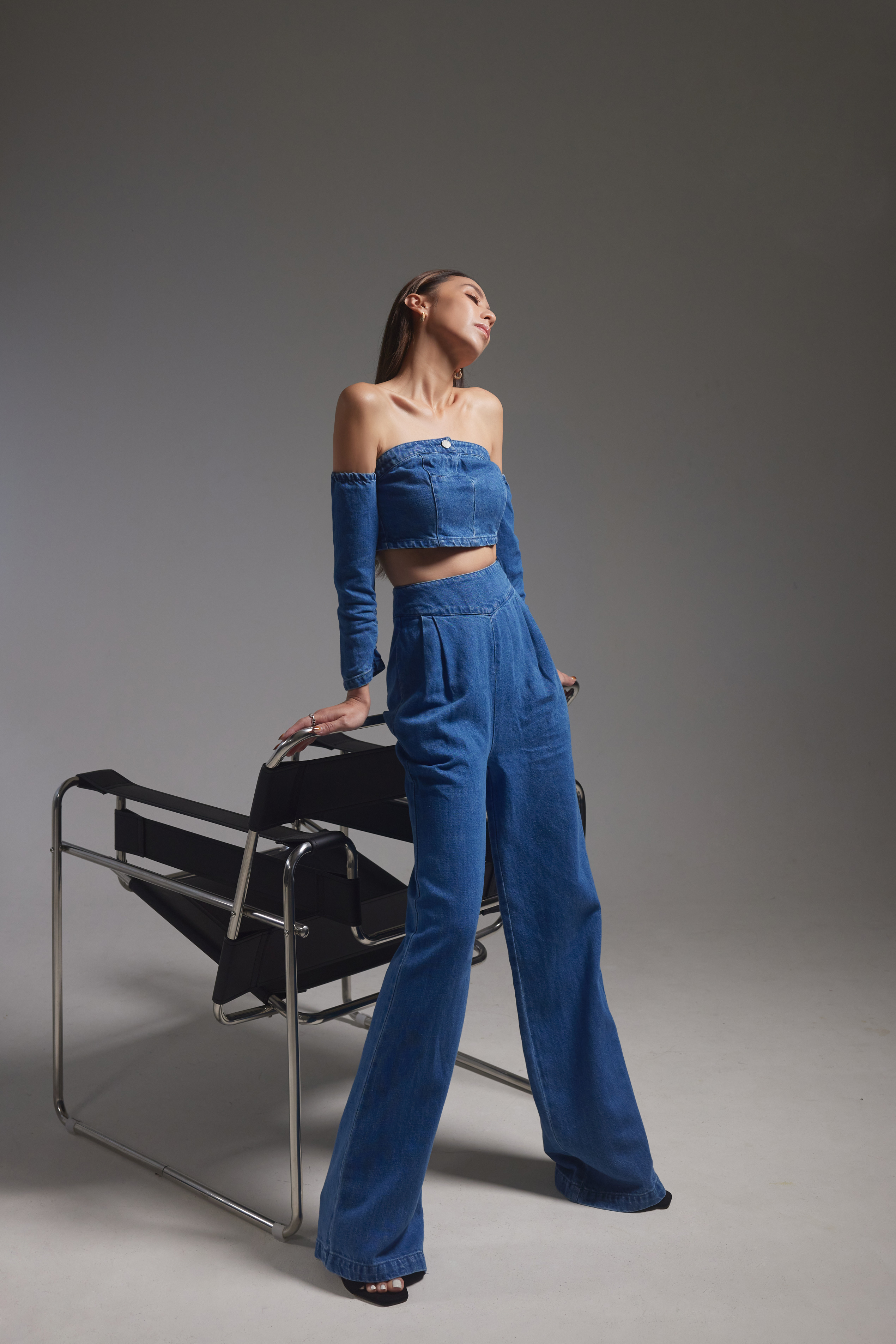 平口造型高腰牛仔套裝(現貨)