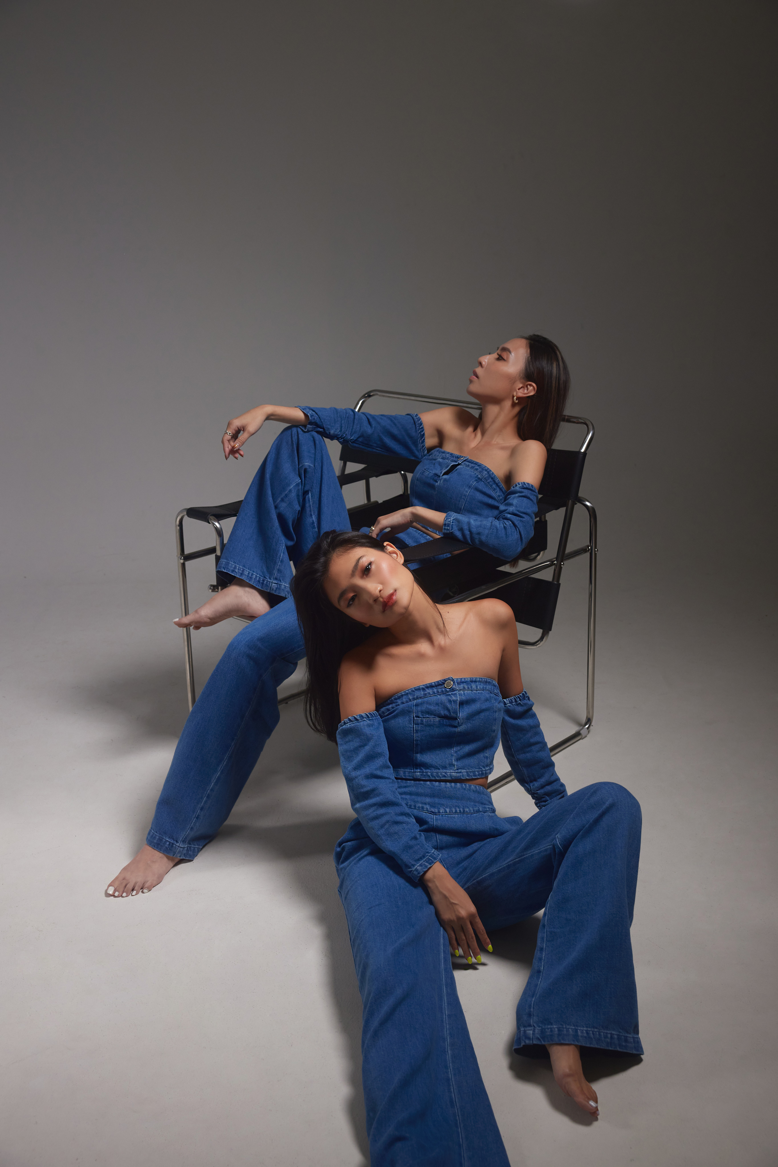 平口造型高腰牛仔套裝(現貨)