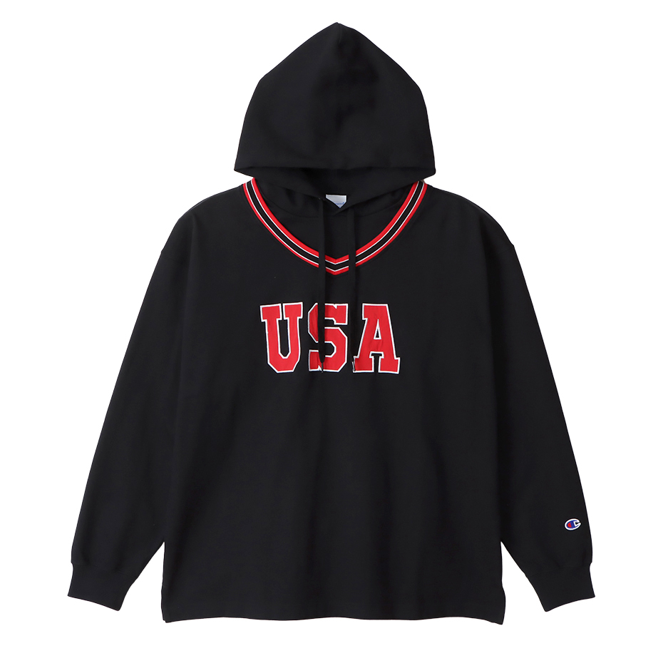 男款-AS 印花連帽長Tee-黑色（C3-W424-090）