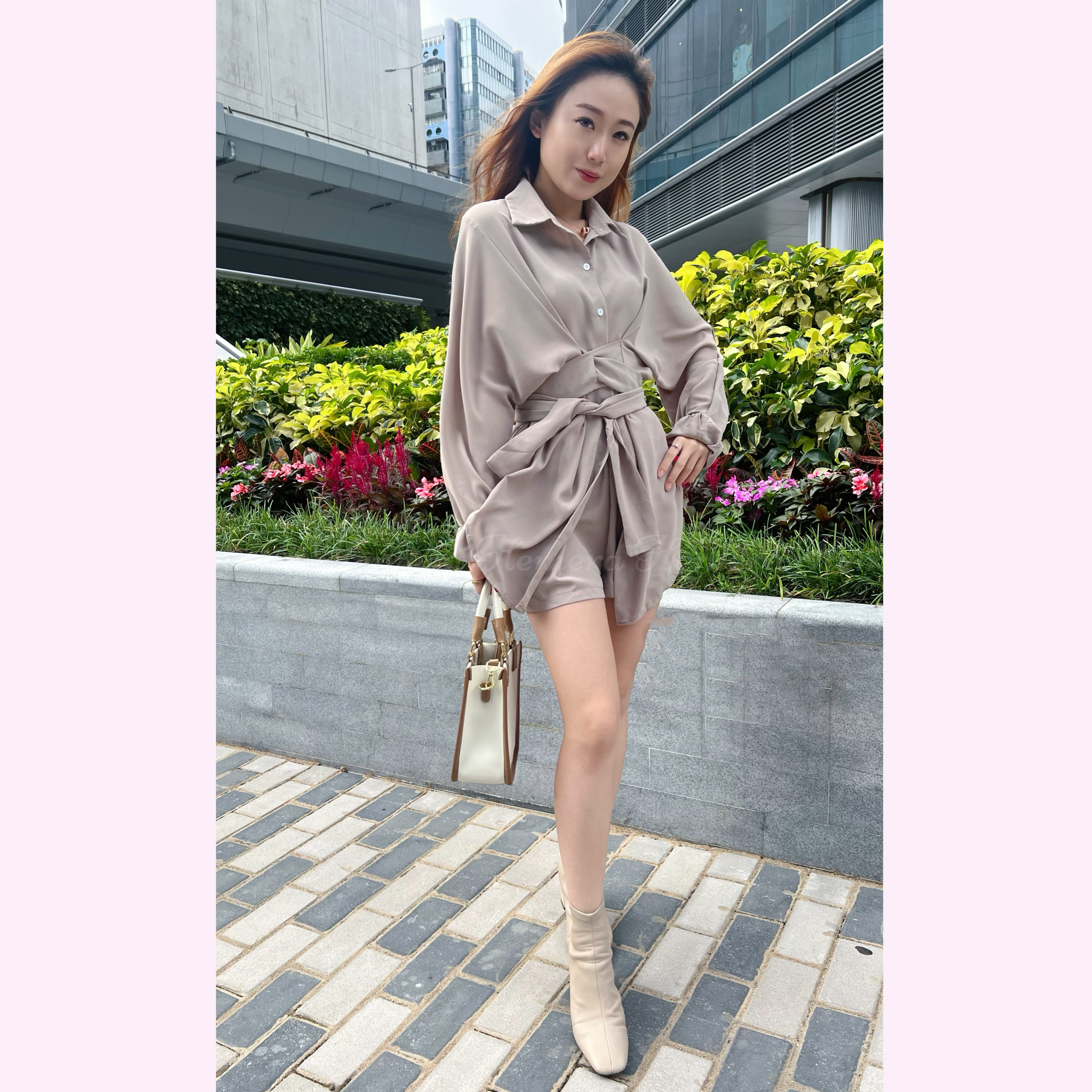 ST22S1121薄身雪紡料束腰綁帶套裝