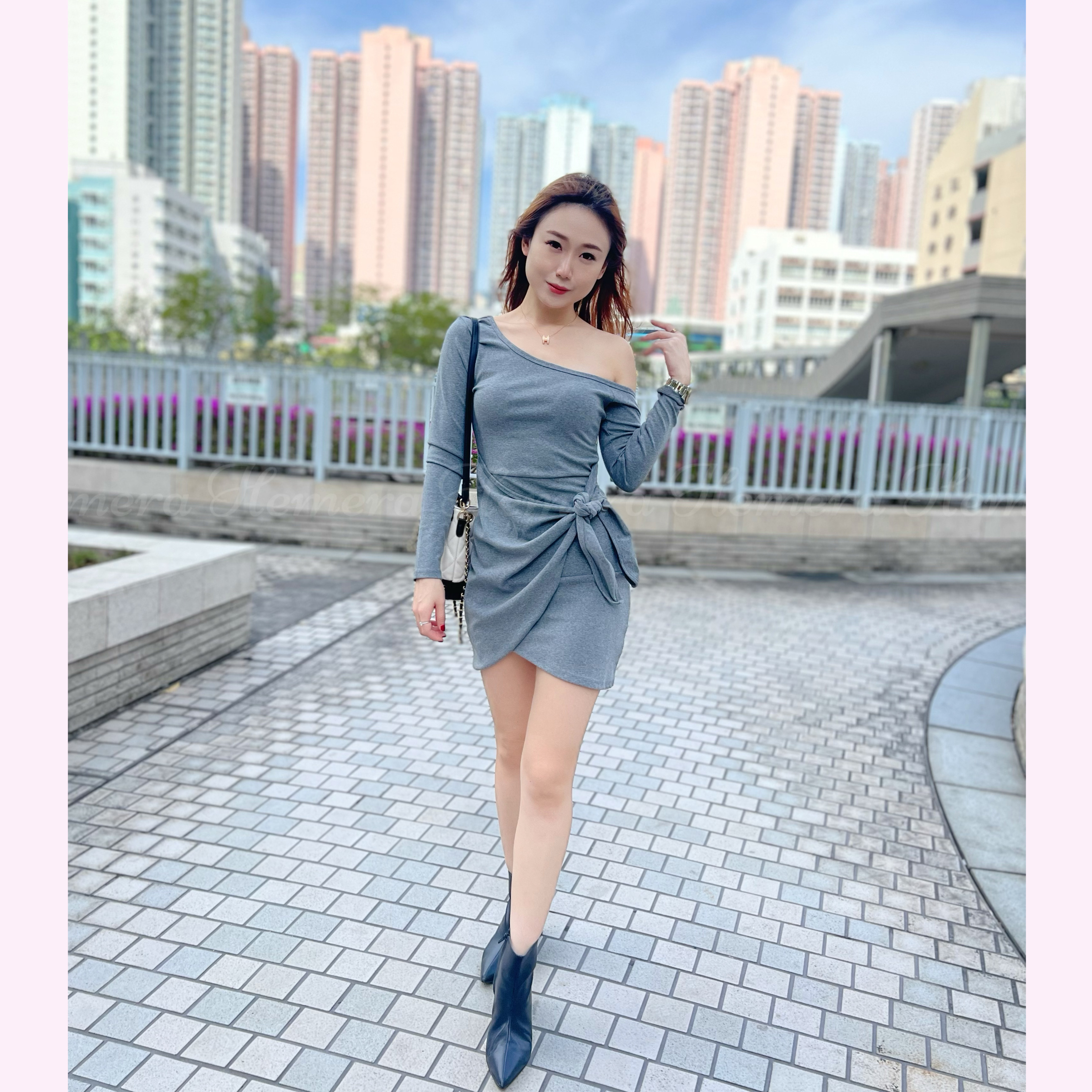 DR22S1117 泰山裝長袖綁帶棉質連身裙