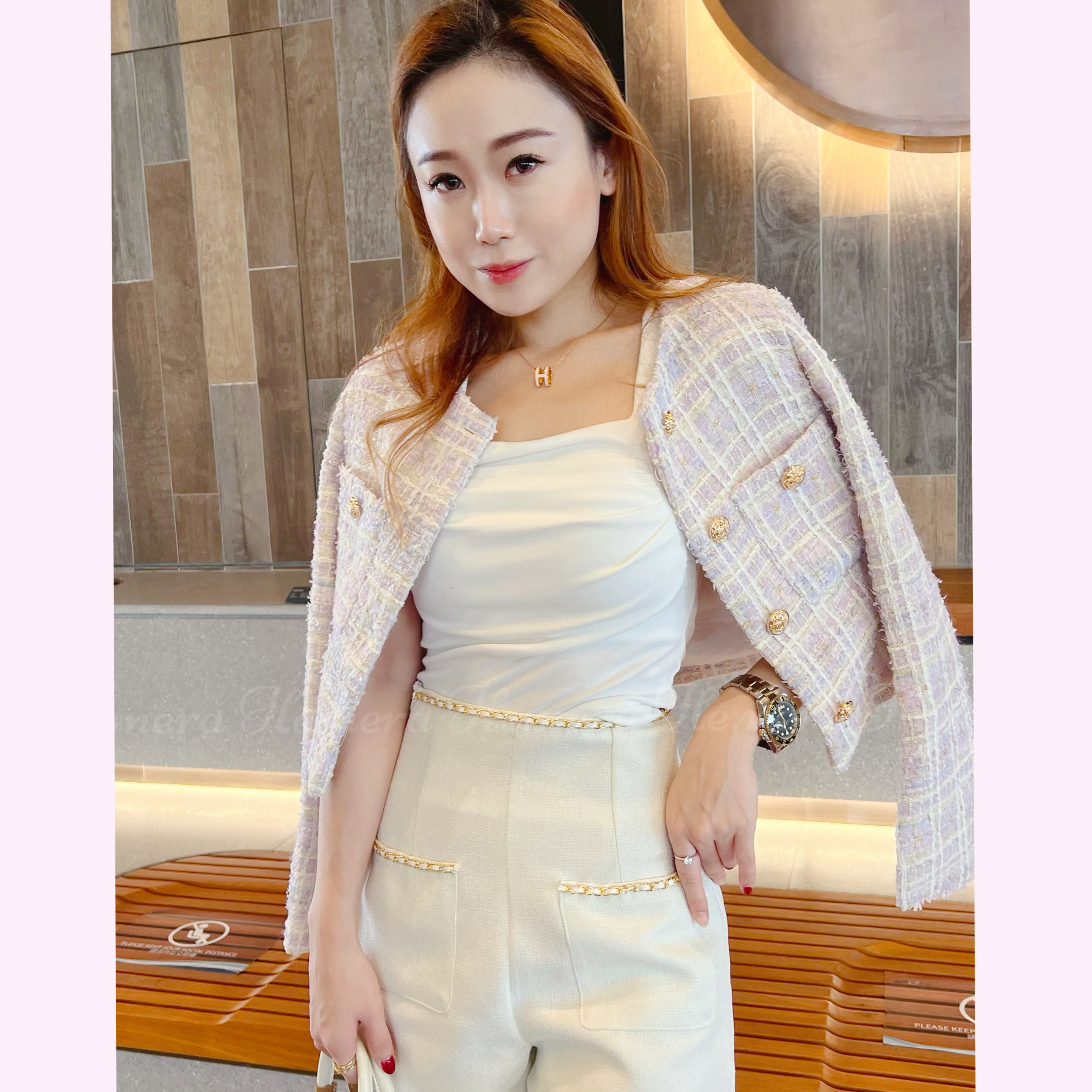 JK22S1126COCO STYLE HIGH CLASS PURPLE TWEED JACKET