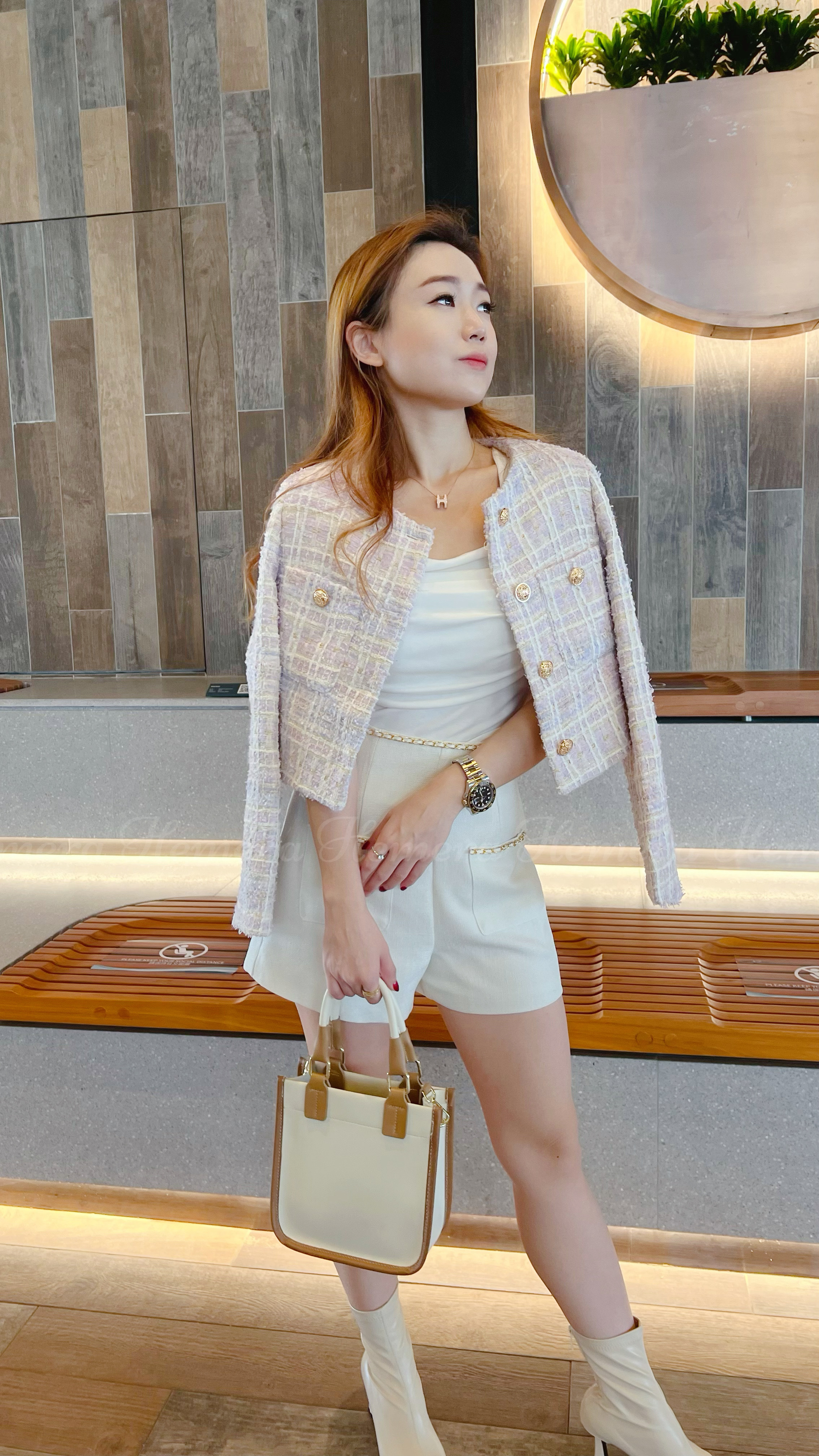 JK22S1126COCO STYLE HIGH CLASS PURPLE TWEED JACKET