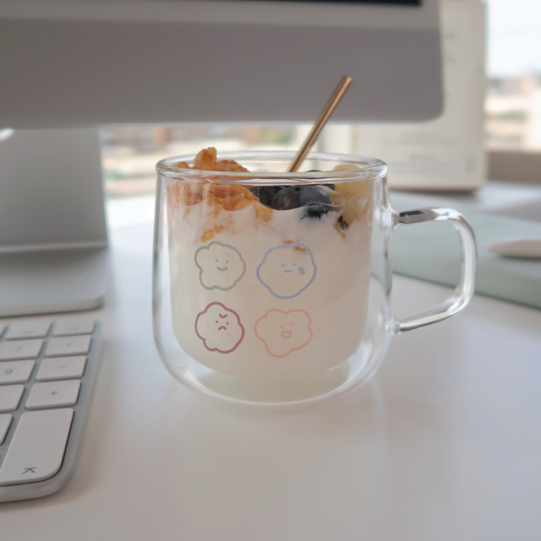 方坊 喜怒哀樂 雙層把手玻璃杯