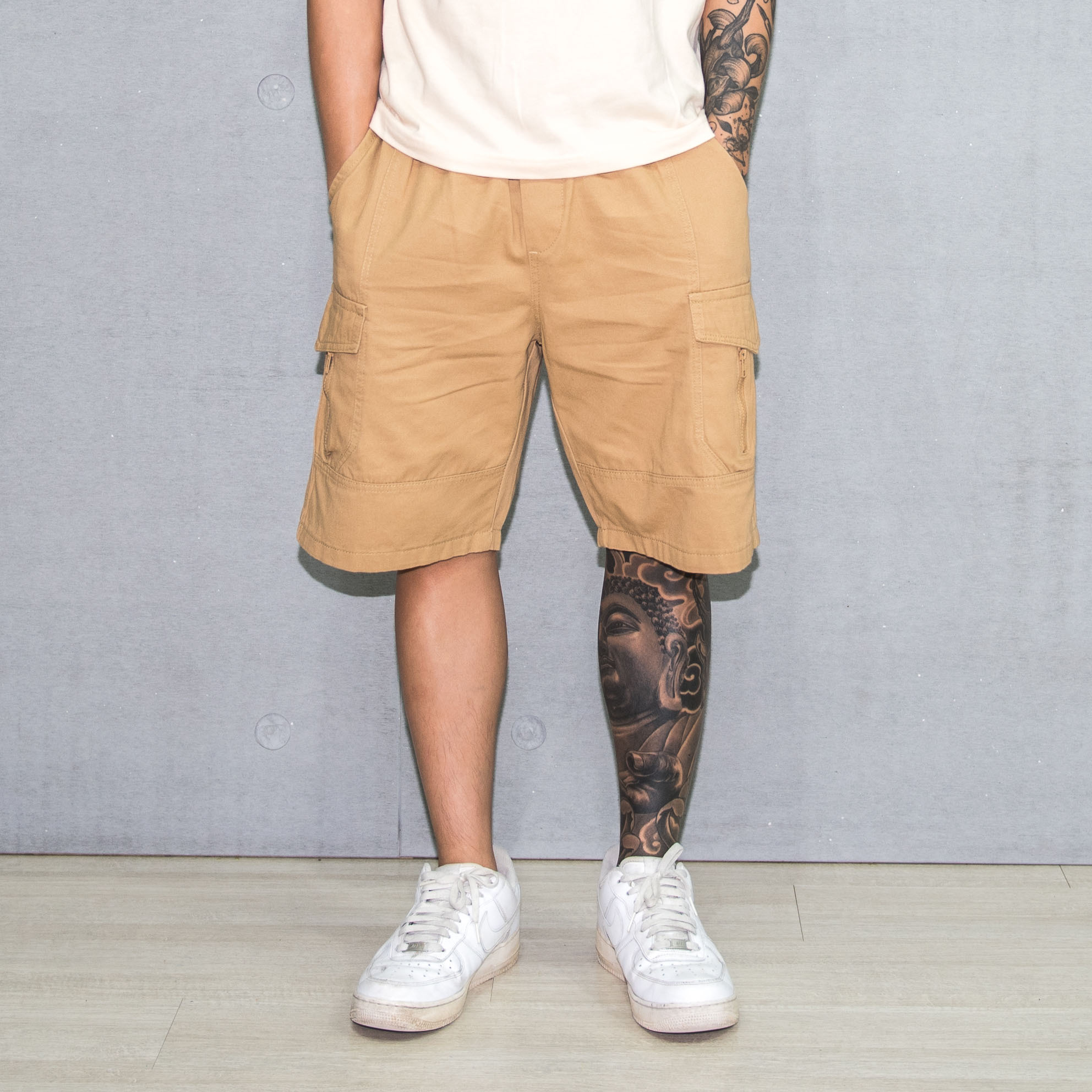 ALLY 口袋直拉鍊短褲 工作短褲 重磅 工裝褲【ally14】