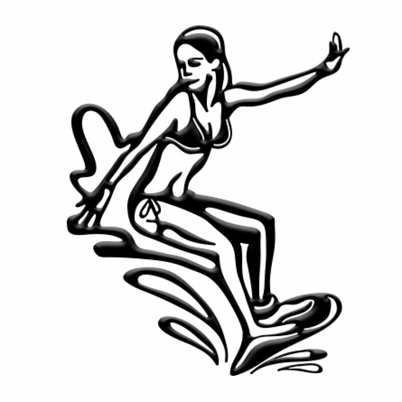 HOBBY LABELS 立體個性貼紙 - W16.004 辣妹衝浪女(銀色款) 防水/戶外/車貼