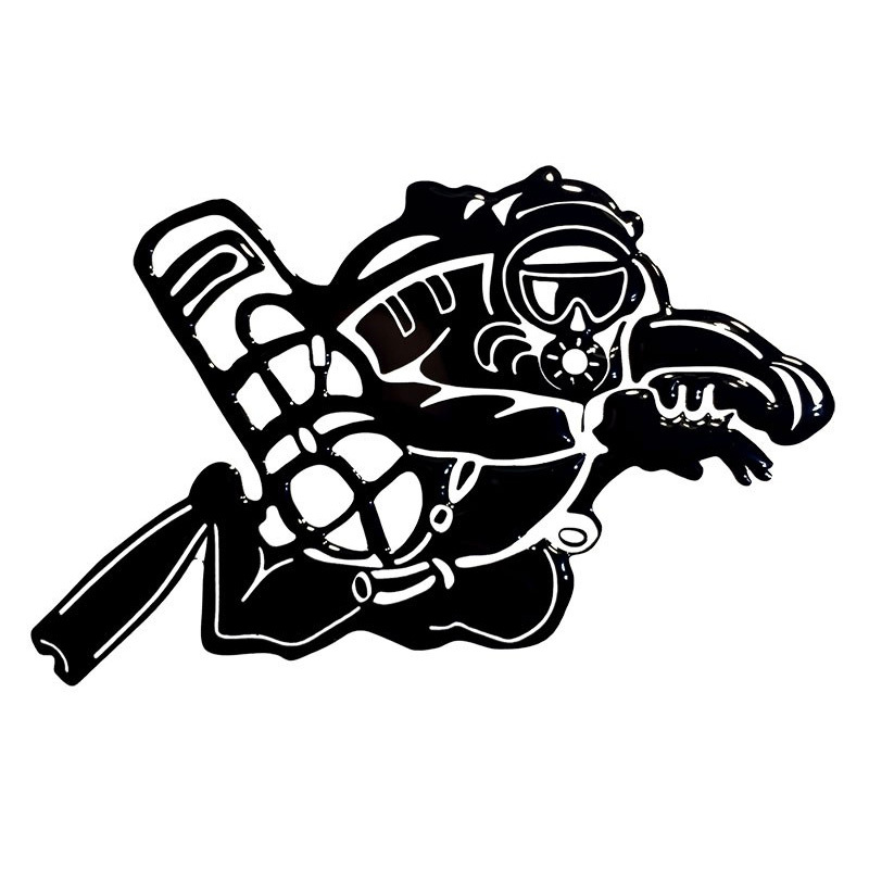 HOBBY LABELS 立體個性貼紙 - W01.027 側掛潛水達人(銀色款) 防水/戶外/車貼