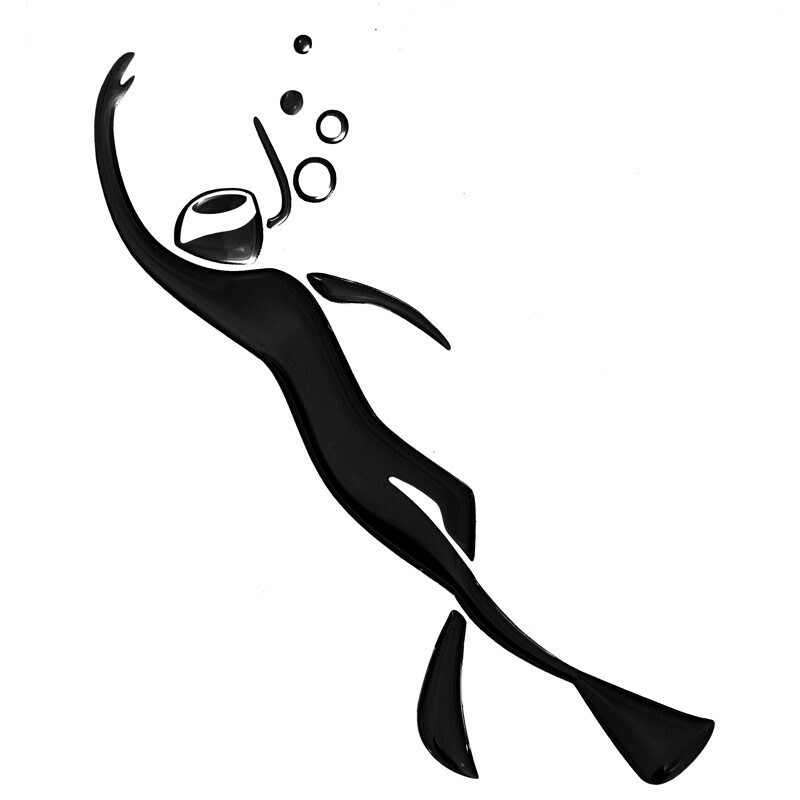 HOBBY LABELS 立體個性貼紙 - W04.015 海人悠游上浮(黑/銀色款) 防水/戶外/車貼