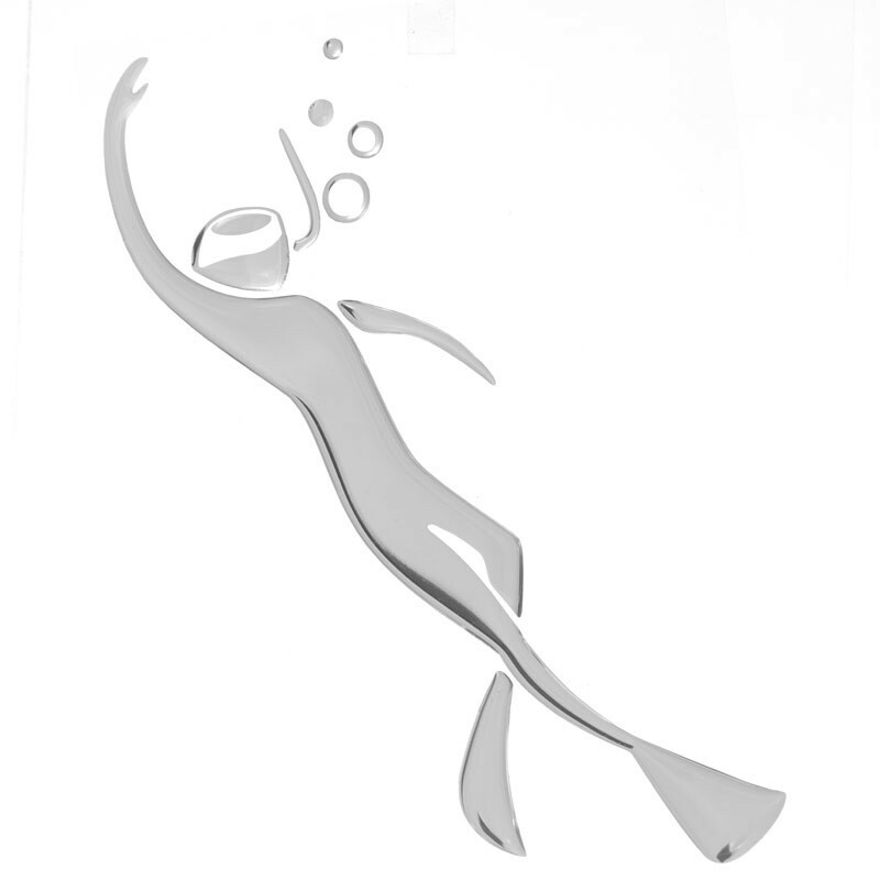 HOBBY LABELS 立體個性貼紙 - W04.015 海人悠游上浮(黑/銀色款) 防水/戶外/車貼