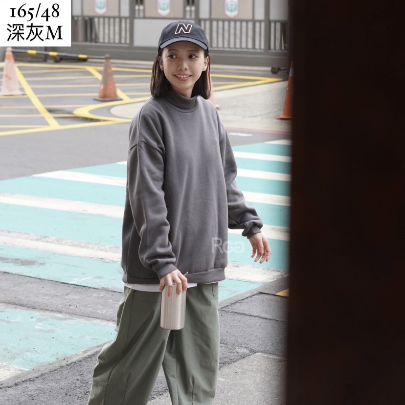 #80191 韓版 素面 高領 內刷毛大學T