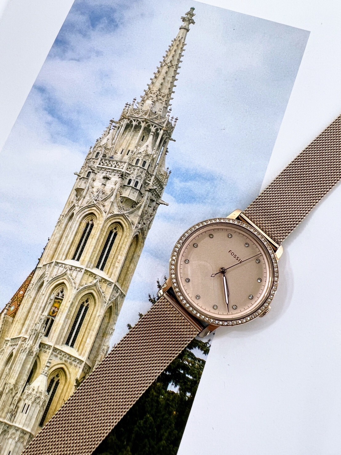 【Fossil】流沙粉晶鑽女錶 ES4364 34mm 現代鐘錶