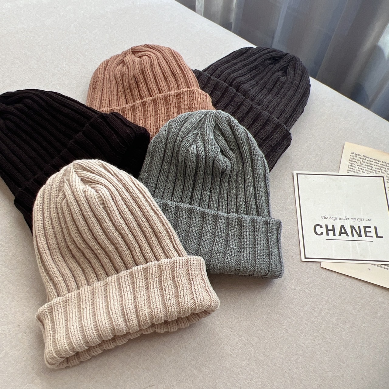 韓國粗針坑條毛帽/五色