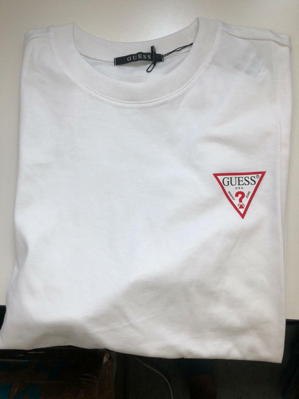 [S] GUESS UNISEX TRIANGLE SHORT SLEEVE T-SHIRT, WHITE, NM2K9360-WHT [FINAL SALE] (SGU231)