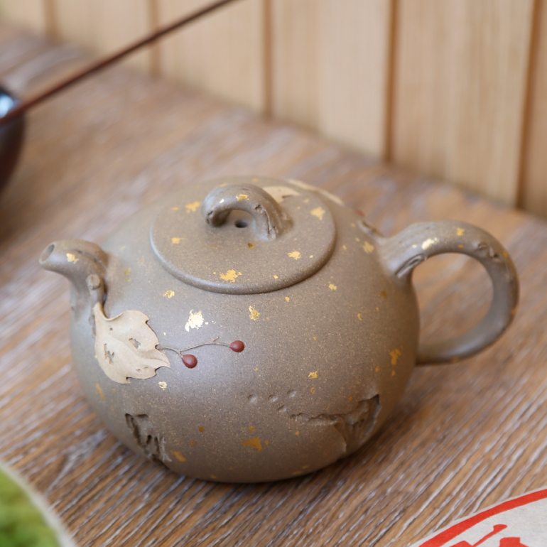 【知秋--灑金】-- 全手工精製，貼花細膩，是你茶桌不可缺少的靚麗風景線