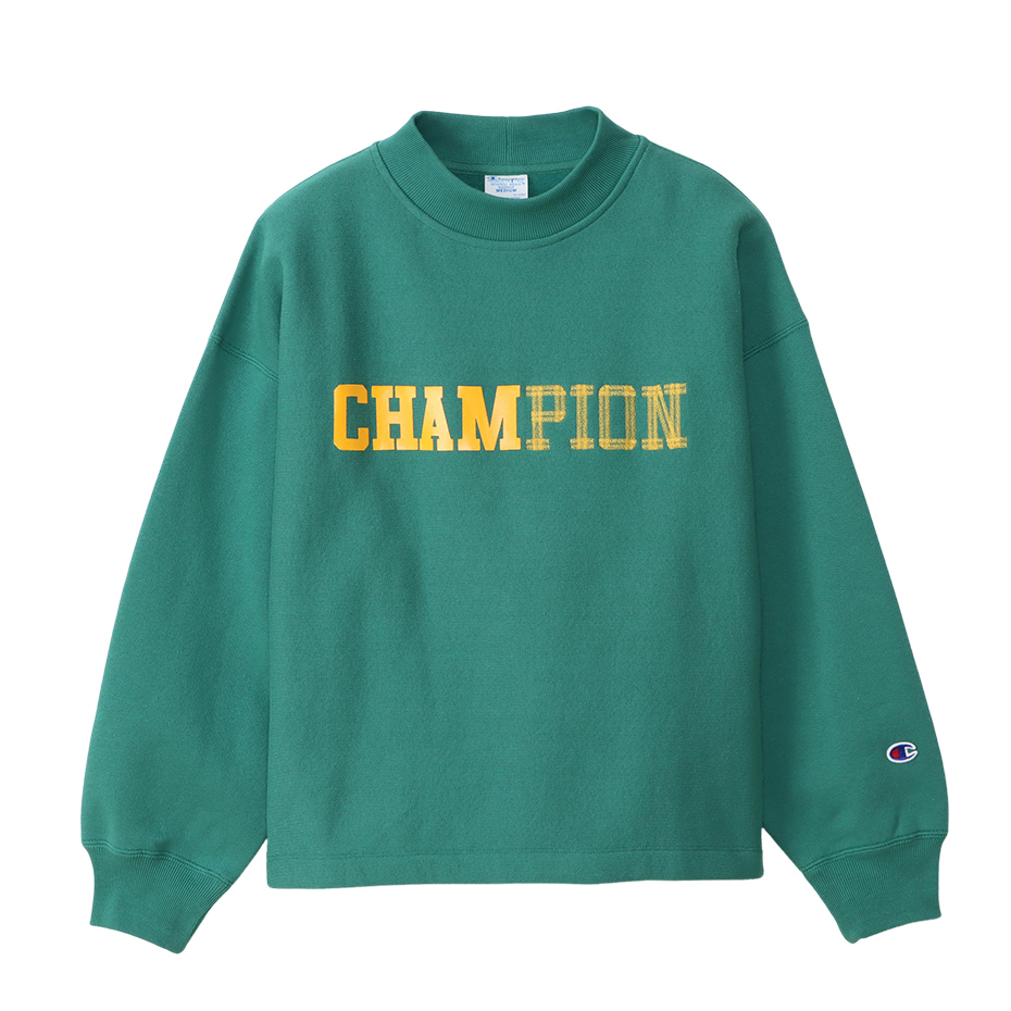 女款-Reverse Weave®系列刺繡印花微高領大學衛衣-綠色（CW-W008-526）