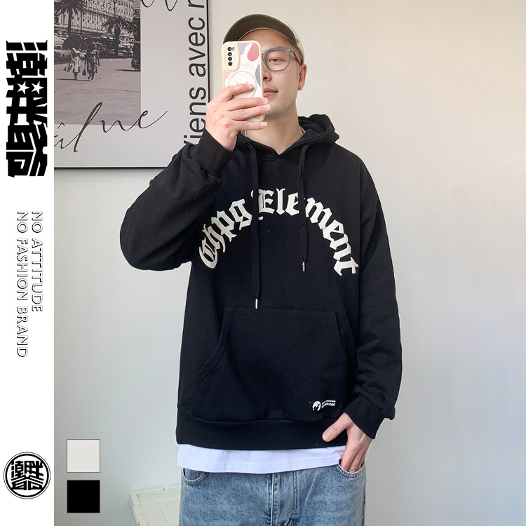 潮胖爺大尺碼-潮牌長袖帽T〈BFWY7383〉