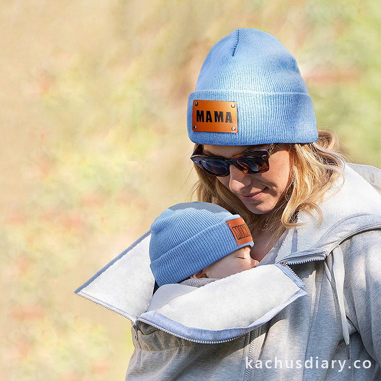 歐美皮標親子針織帽