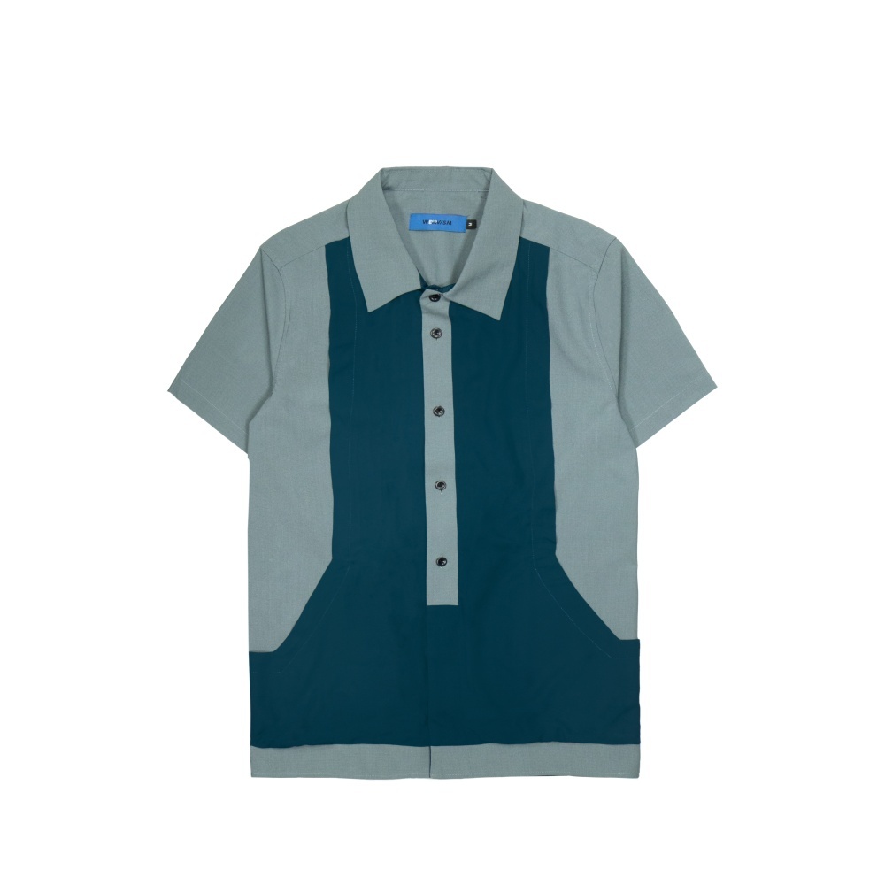 前口袋撞色短袖襯衫-淺藍