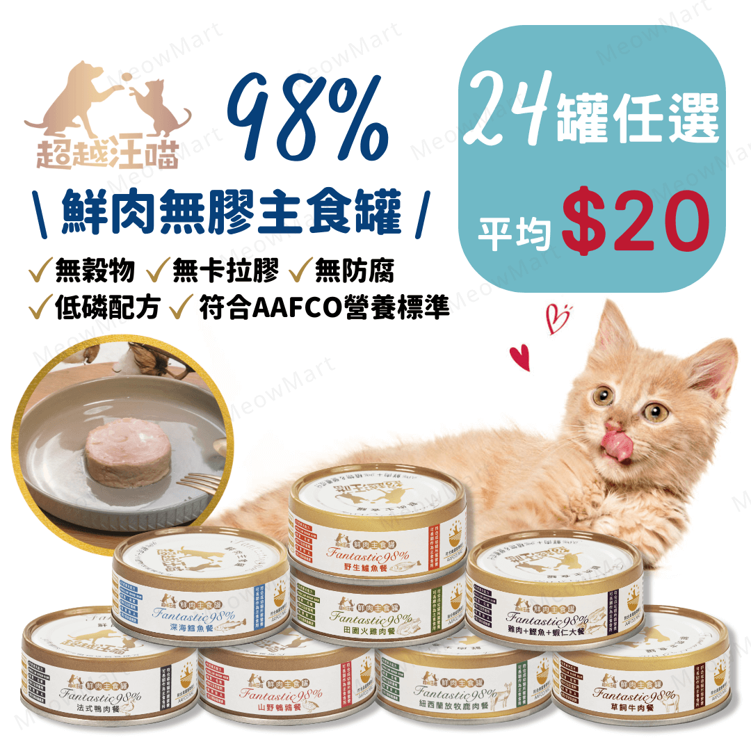【任選24罐】台灣超越汪喵98%鮮肉無膠主食罐 80g