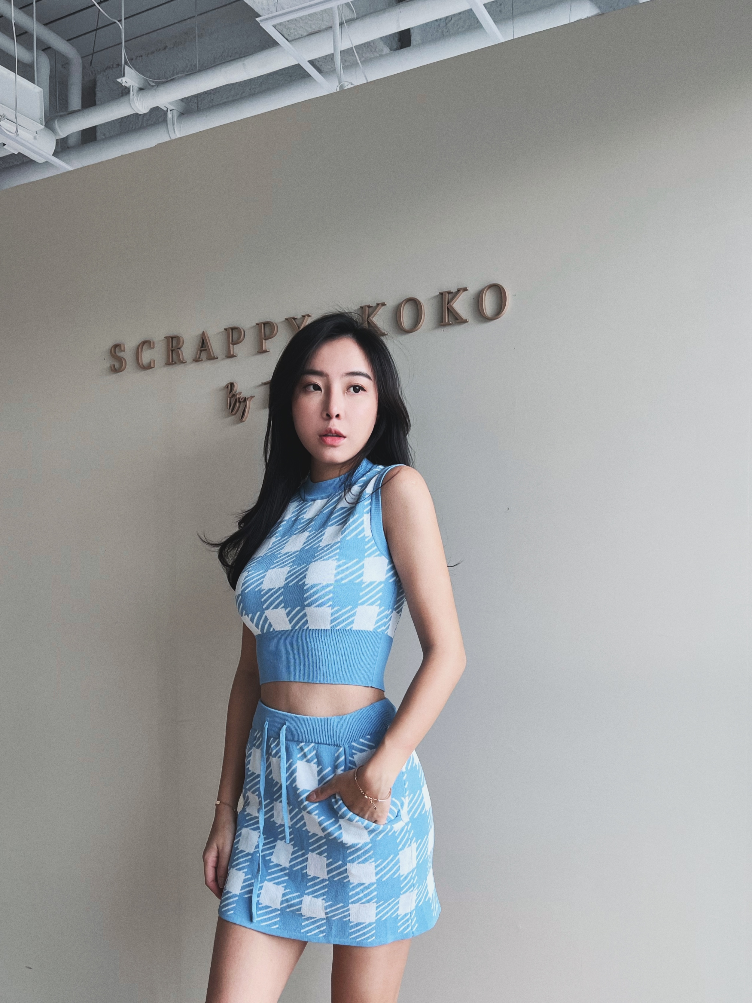 Checkerboard 西洋棋 背心＋短裙針織套裝