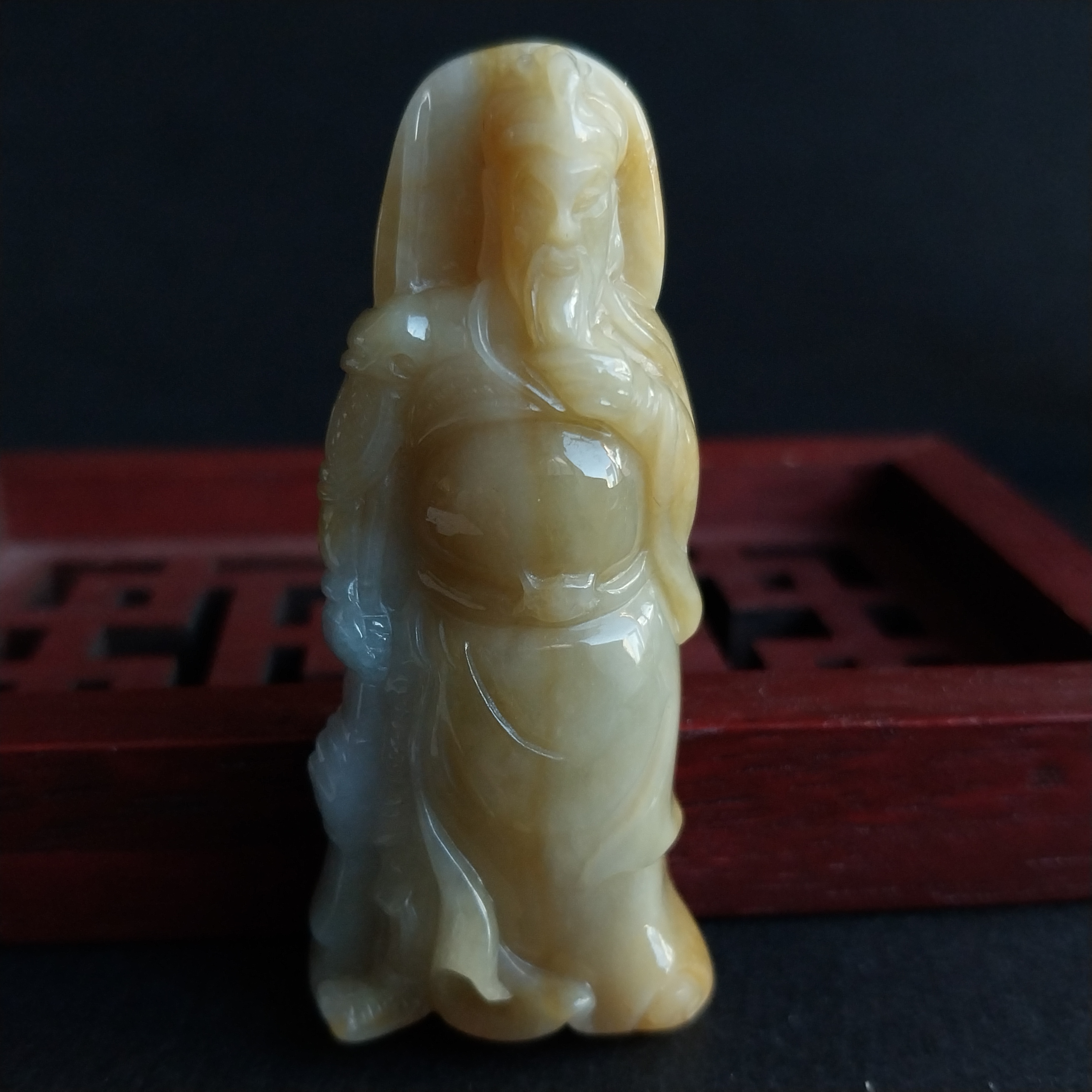 黃翡立體關公, 天然翡翠A玉, 緬甸玉, Jade, Jadeite