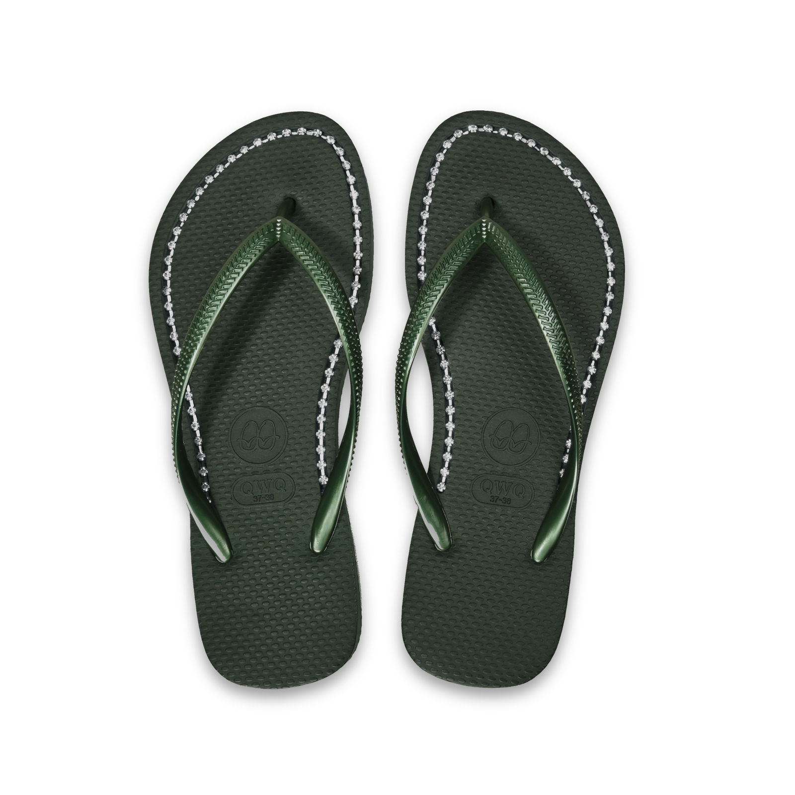 璀璨面鑽女款 夜幕綠色夾腳拖鞋 國際知名水鑽元素 質感鑽鍊