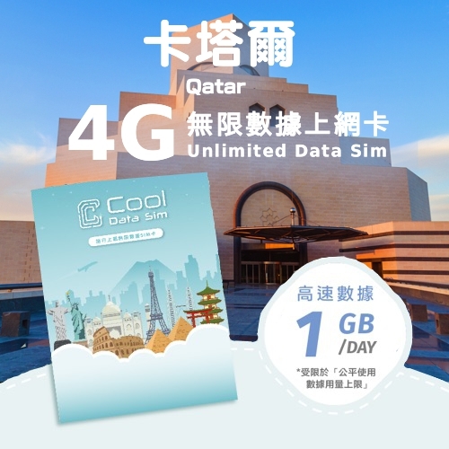 卡塔爾 4G 上網卡 - 每日高速數據 【1GB】 後降速至 128kbps