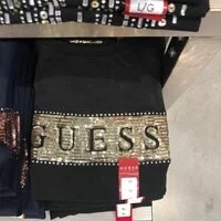 [S] GUESS STEEL SEQUIN FOIL TEE,JET BLACK, Q2OI10K9TJ7-JET BLACK [FINAL SALE] (SGU236)