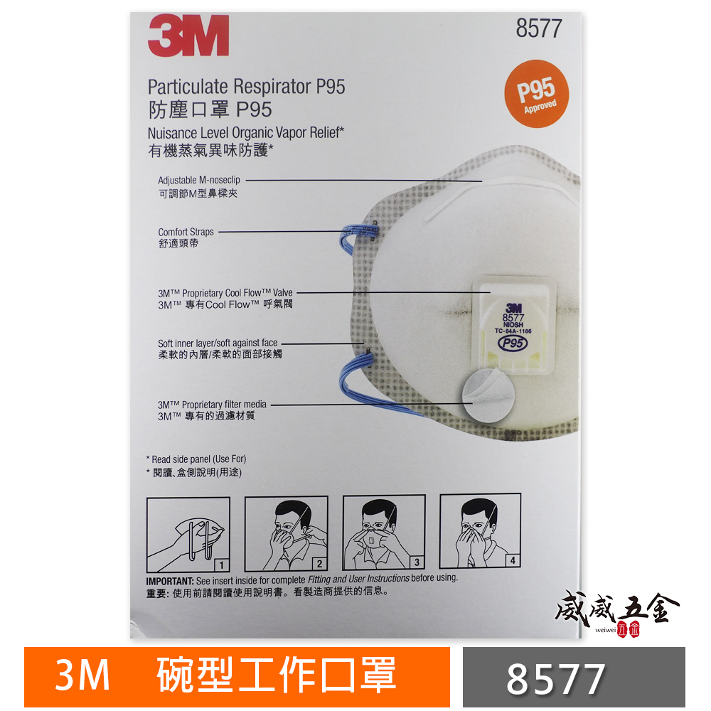 公司貨｜3M 8577 P95 帶閥型活性碳口罩 氣閥活性碳碗型口罩 帶呼吸閥工作口罩｜每盒10片｜新加坡製