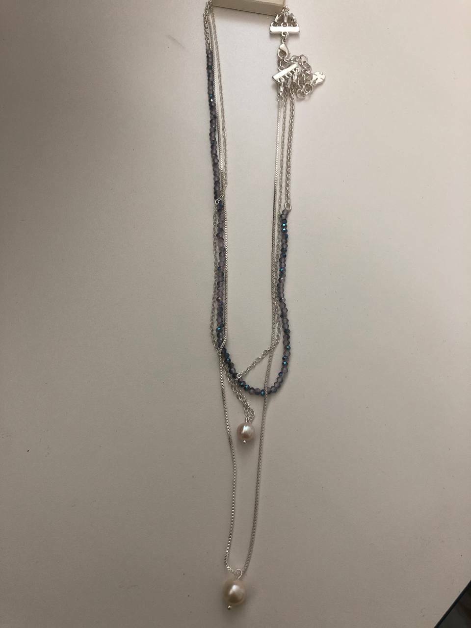 [S] LUCKY BRAND JWEL 6926 PURPLE BEADED AND PEARL CHARM LAYER NECKLACE,SILVER, 196200016368 (SLB29)
