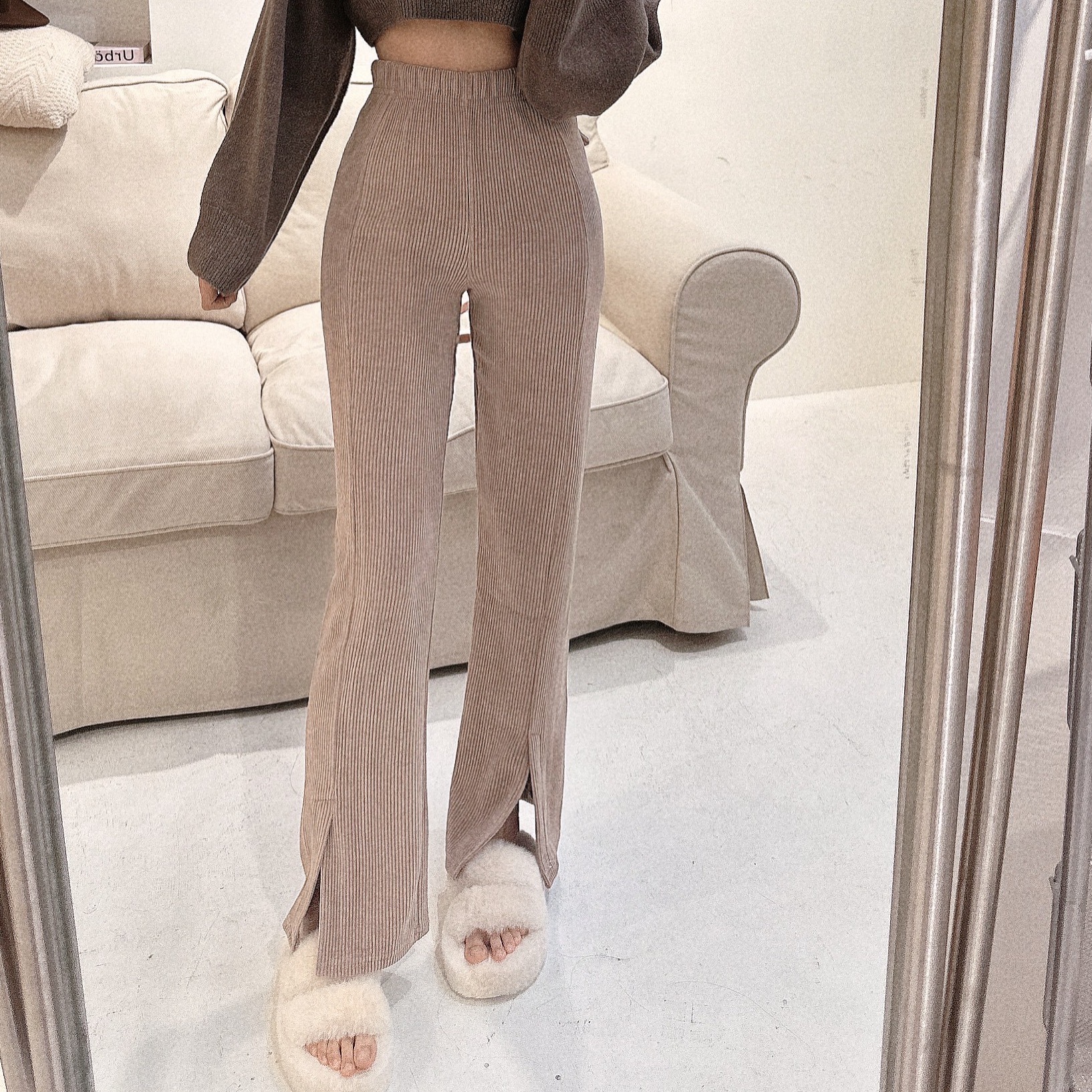 前開衩燈心絨喇叭褲/二色