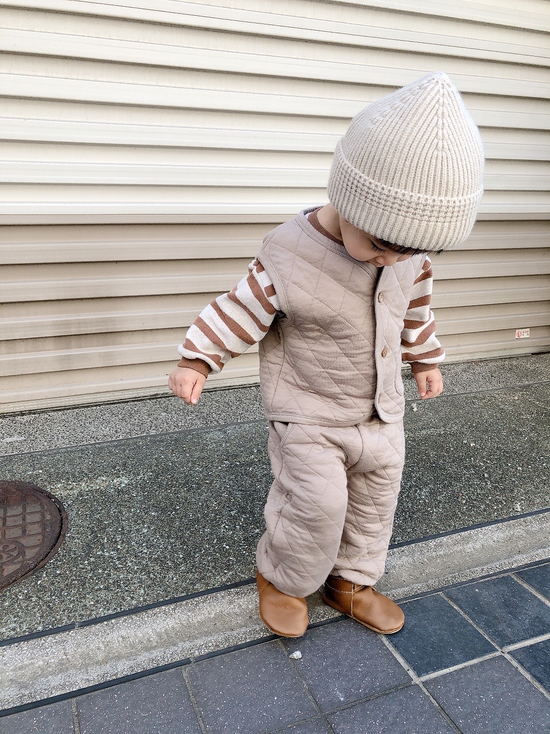 【口水款】葡萄牙Play Up 有機棉菱格紋襯墊彈性長褲 - Pepper