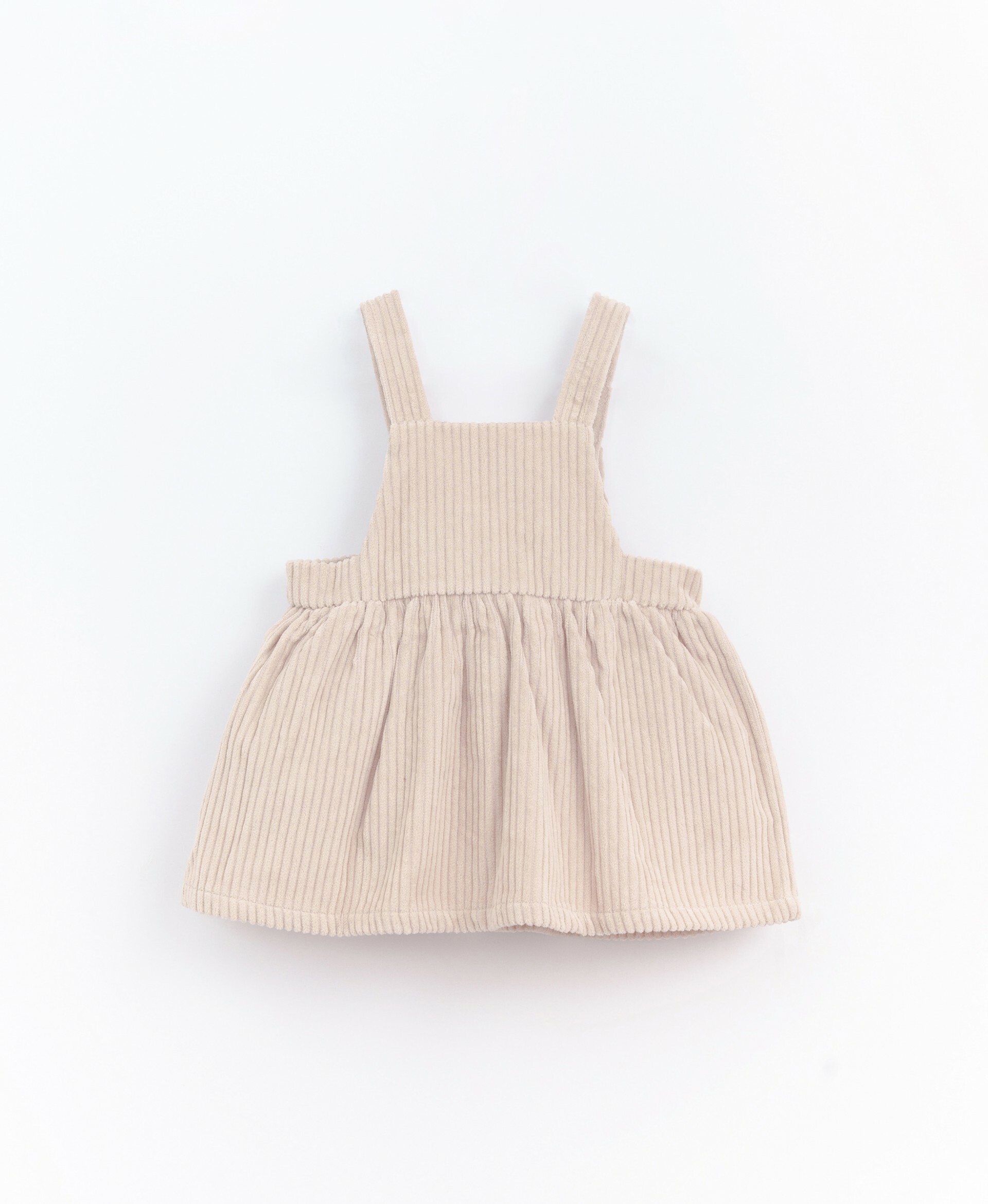 葡萄牙Play Up 燈芯絨刺繡花邊吊帶洋裝 - Oat