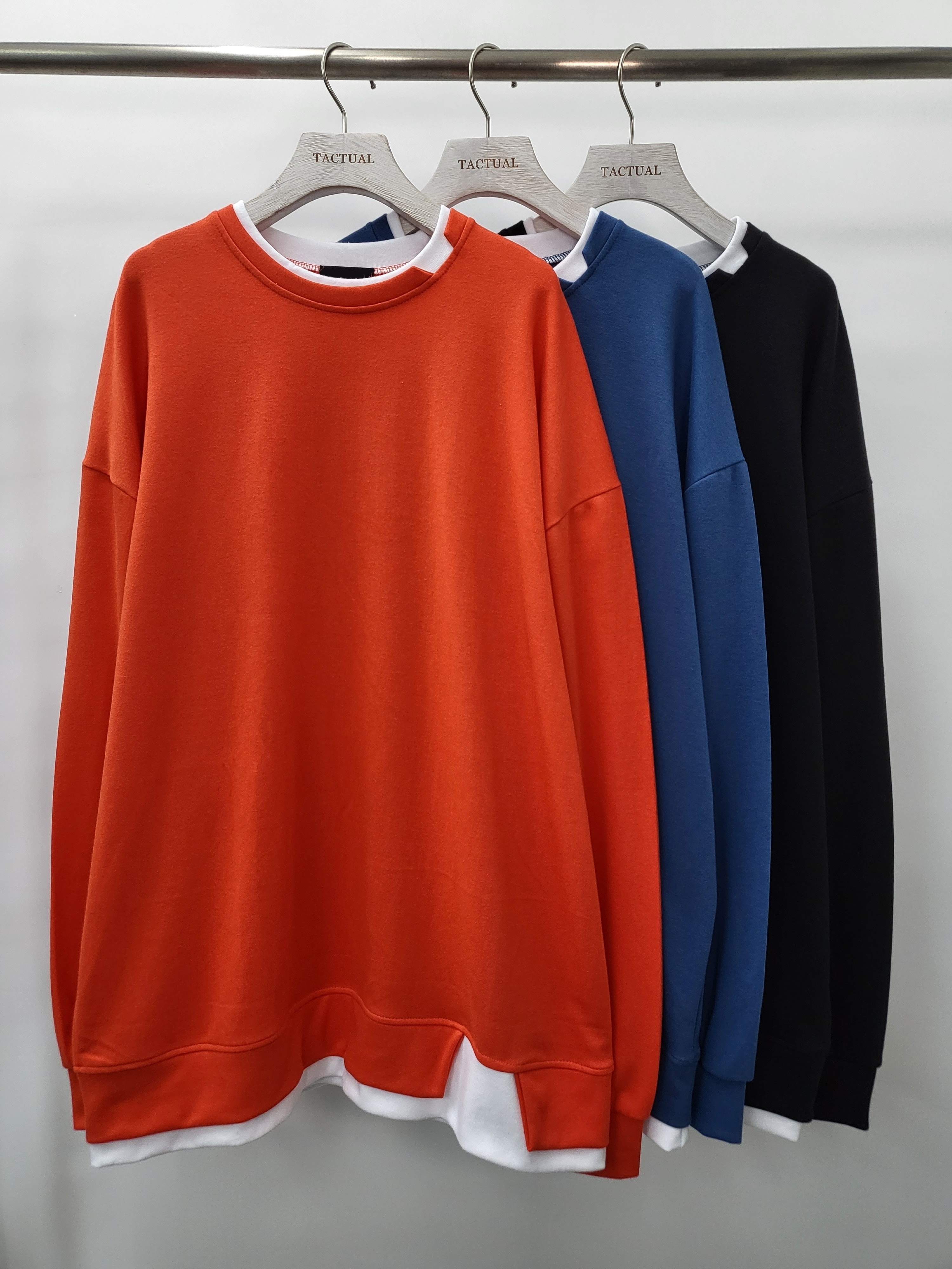 Oversize假兩件淨色衛衣 T4177