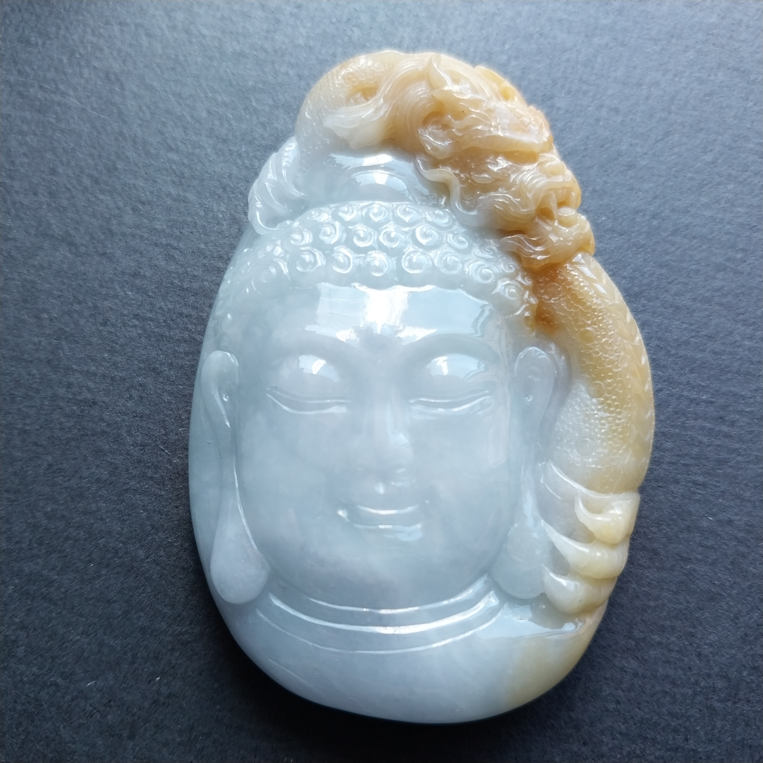 黃翡御龍觀音, 天然翡翠A玉, 緬甸玉, Jade, Jadeite