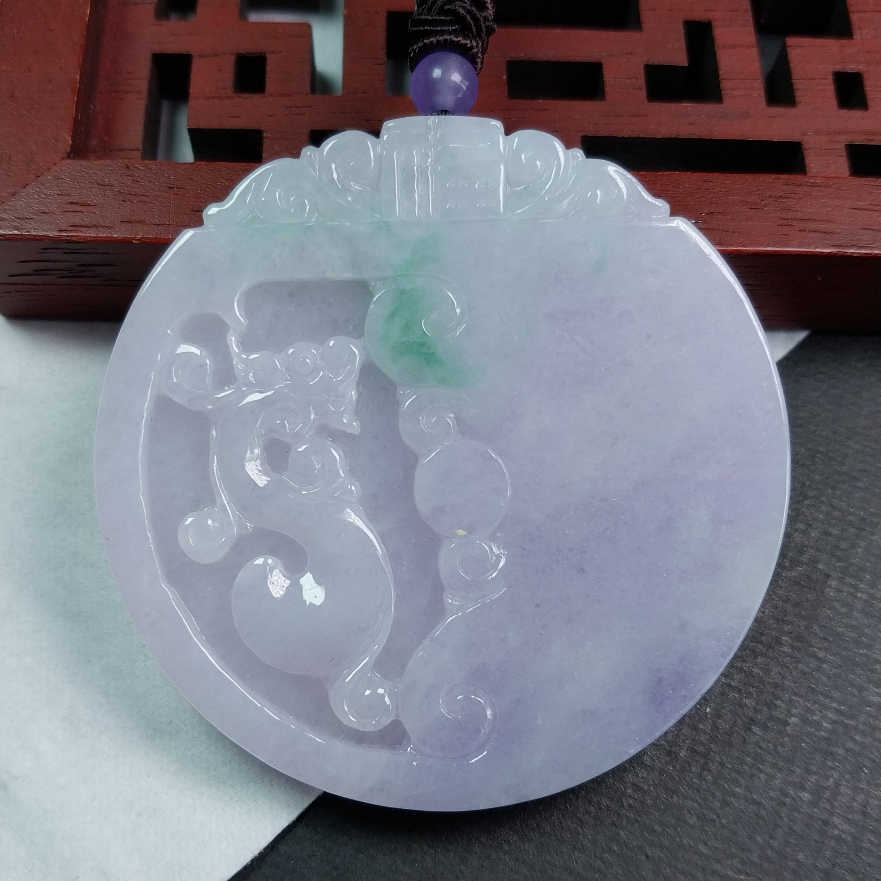 翡翠春彩仿古龍牌 (56.9mm直徑), 天然翡翠A玉, 緬甸玉, Jade, Jadeite