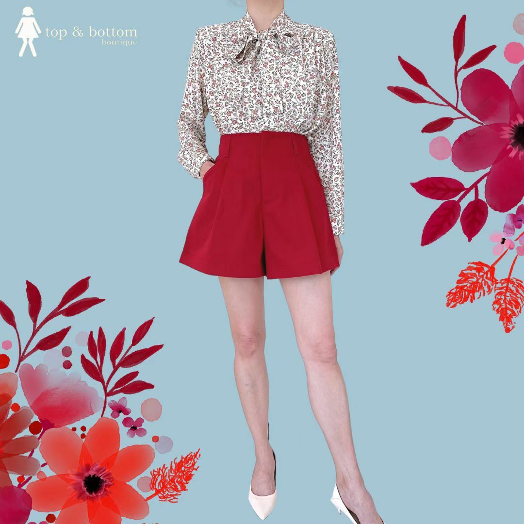 RIBBON NECK FLORAL BLOUSE