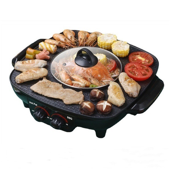 B&C Korea multi-functional household shabu-shabu-bake one-pot dual-temperature-controlled electric hot pot large-capacity barbecue frying-shabu electric hot pot (B0215)