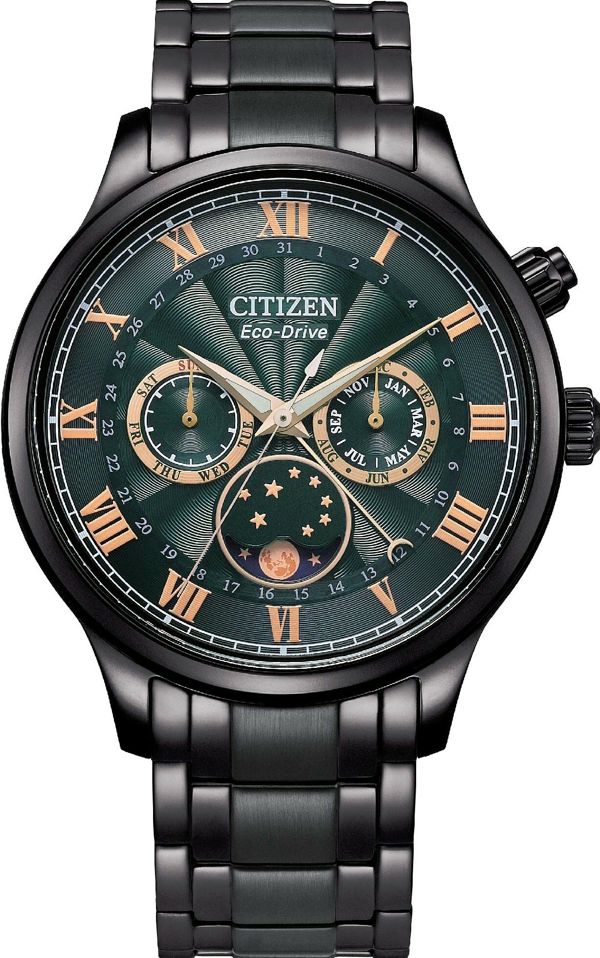 萬年鐘錶 - Citizen 星辰錶 光動能三眼月相男錶  AP1055-87X 錶徑42MM