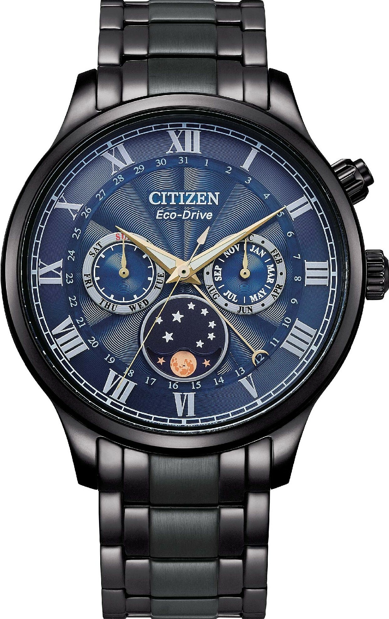 萬年鐘錶 - Citizen 星辰錶 光動能三眼月相男錶 AP1055-87L   錶徑42MM