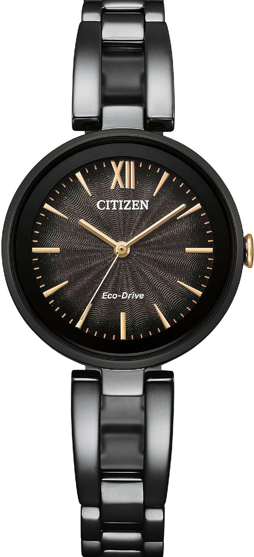 萬年鐘錶 - Citizen 星辰錶   全黑色細緻光動能 女錶  EM0804-87E  錶徑 28MM