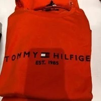 [S] TOMMY HILFIGER MEN'S LETTERING LOGO EMBROIDERY LOGO SHORT SLEEVE T-SHIRT,ORANGE, 78J6318-820 (STH93)