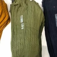 [S] TOMMY HILFIGER WOMEN ROUND NECK SMALL FLAG COTTON CABLE LONG SLEEVE KNIT SWEATER,KHAKI, 76J3472-301 (STH94)