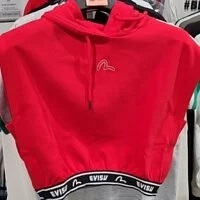 [S] EVISU SLEEVELESS TAPE CROP HOODIE,RED, EU2FTS752-RED (SEV91)