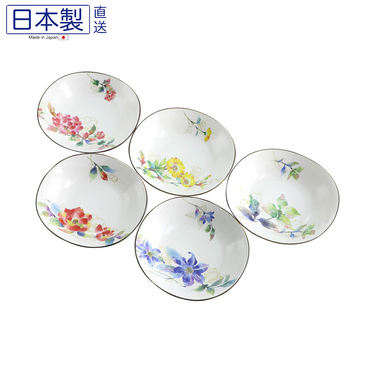 日本美濃燒HANA瓦碟禮盒套裝 (5枚入) (日本製)