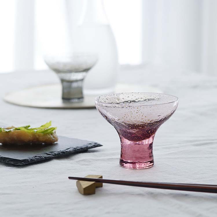 日本江戸硝子八千代窯高台杯(富士櫻) (日本製)